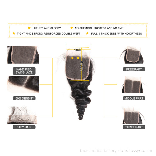 Huashuo Highest Discounts Brazilian Hair Loose Wave Bundles With Closure100% Virgin Human Hair Extensions Hair Closure